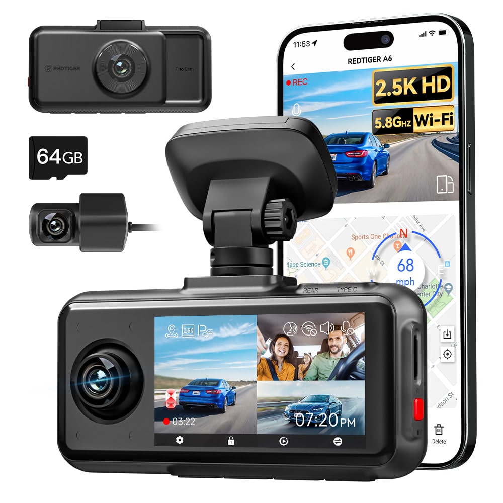 Redtiger A6 4K 3-Channel Dash Cam 5.8Ghz Wifi Voice Control Dash Cam REDTIGER Official