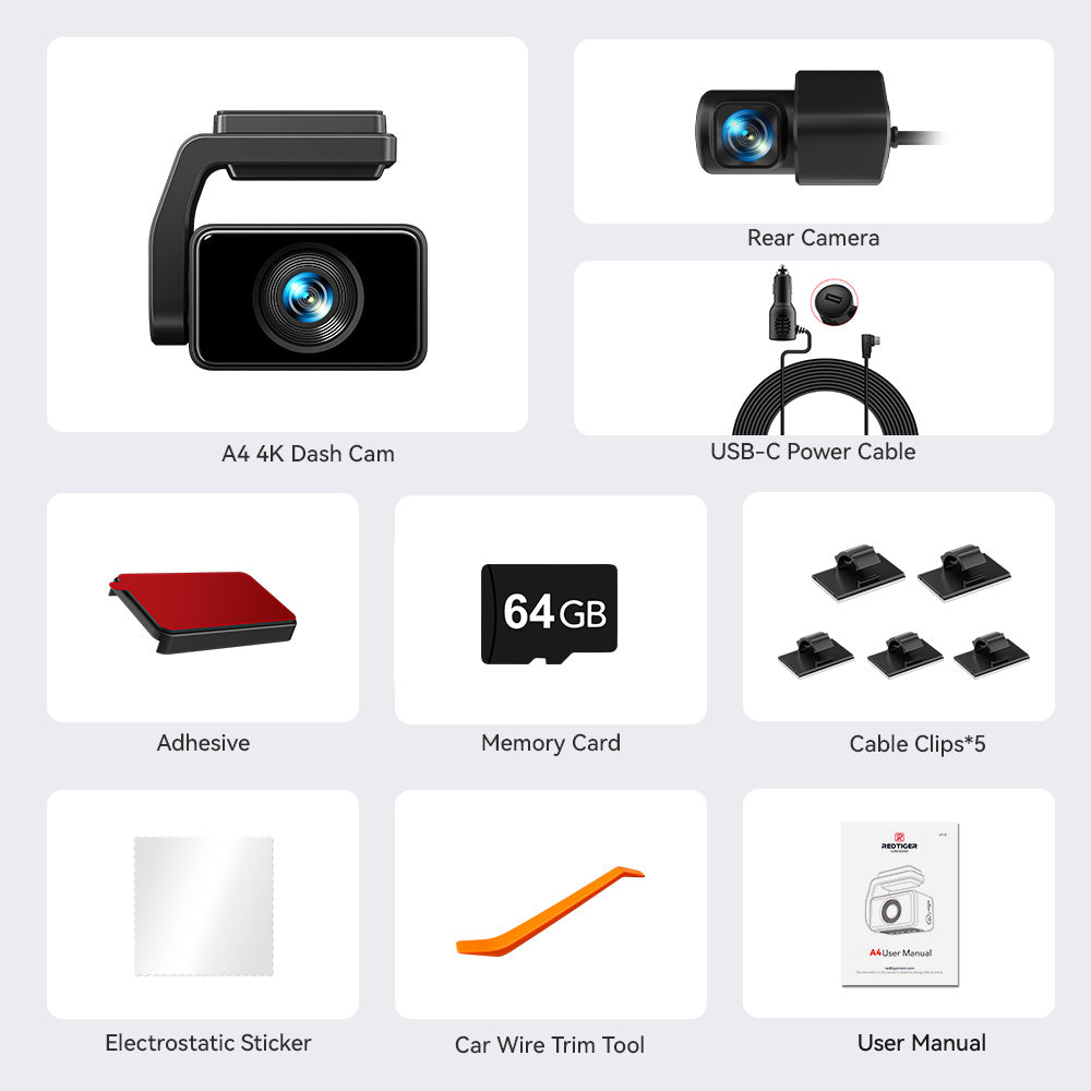 REDTIGER A4 Dash Cam Front and Rear, 5.8G WiFi GPS & WDR 4K/2.5K+1080P Dash Camera for Car with 64GB Card, G-Sensor, Super Night Vision, Loop Recording, Parking Mode easy-product-customizer