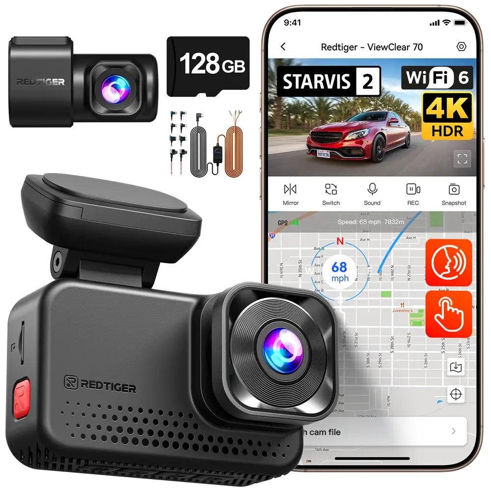 Redtiger ViewClear-70 4K Dual HDR 5.8Ghz WiFi-6 Super Night Vision Dual Dash Cam REDTIGER Official