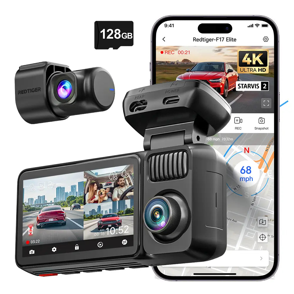 REDTIGER F17 Elite 4K 3 Channel Sony STARVIS 2 Dual HDR WIFI 6 Full Night Color Dash Cam REDTIGER Official