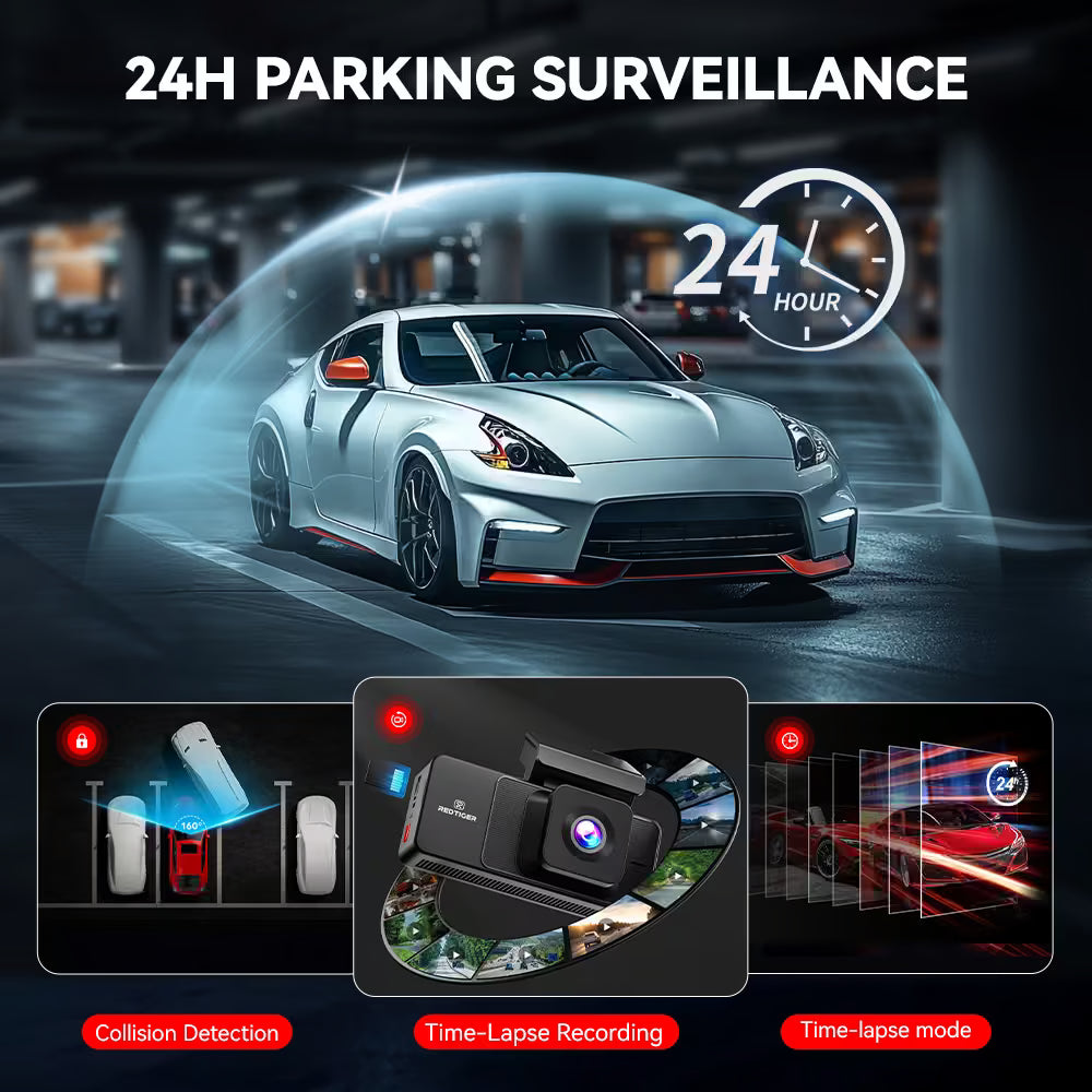 REDTIGER A3 3 Channel Dash Cam Front and Rear Inside, 2.5K + 1080P + 1080P Dash Camera for Cars with WiFi, IR Night View, 3.18" Screen, Parking Mode, Loop Recording