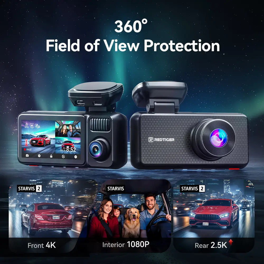 REDTIGER F17 Elite 4K 3 Channel Sony STARVIS 2 Dual HDR WIFI 6 Full Night Color Dash Cam REDTIGER Official