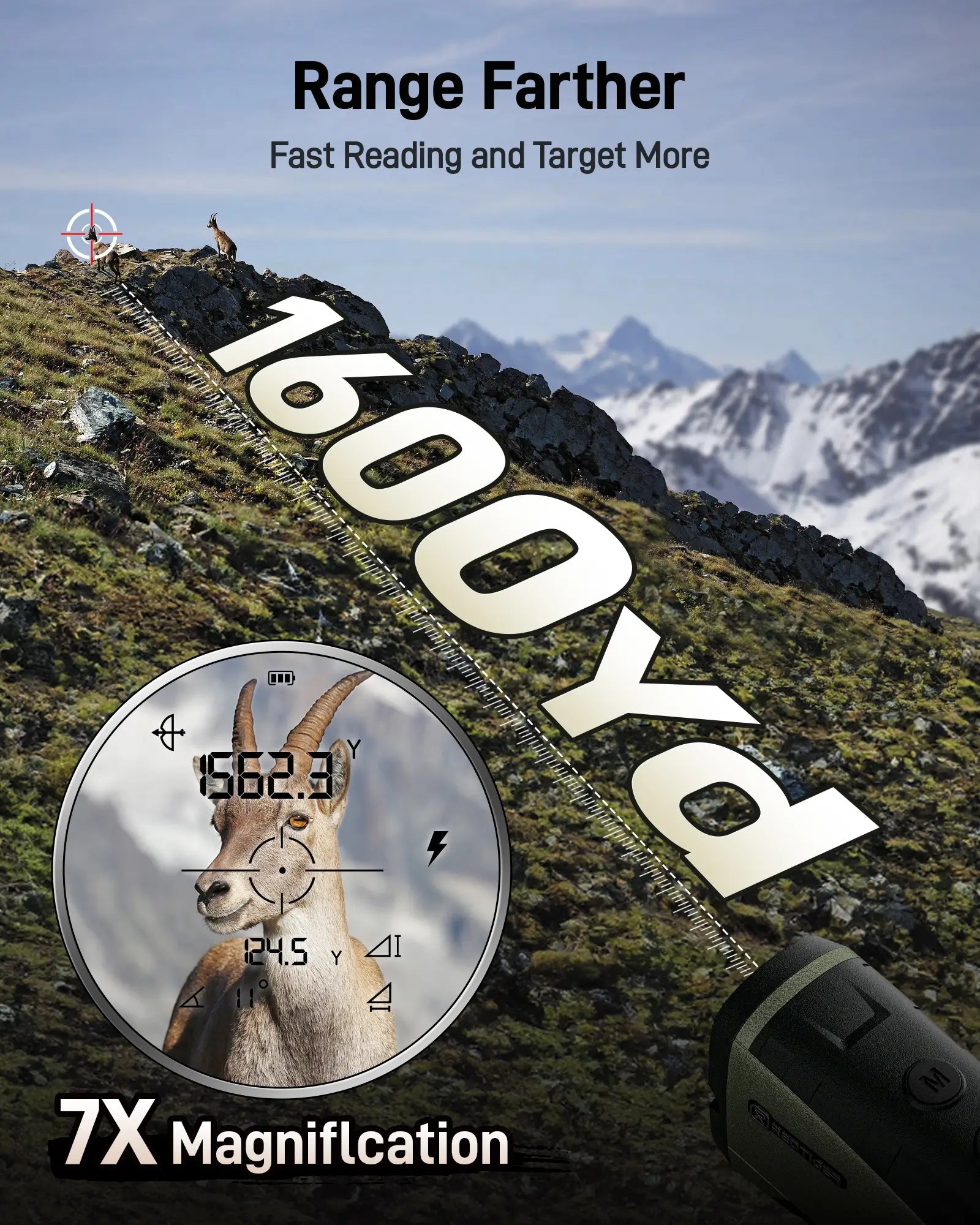 REDTIGER Range Finder for Hunting, 1600 Yards Laser rangefinder, 7X Magnification, Clearer and Accurate on Angle&Speed Measurement, Waterproof, Rechargeable for Bow Hunting, Shooting, Archery - REDTIGER Official