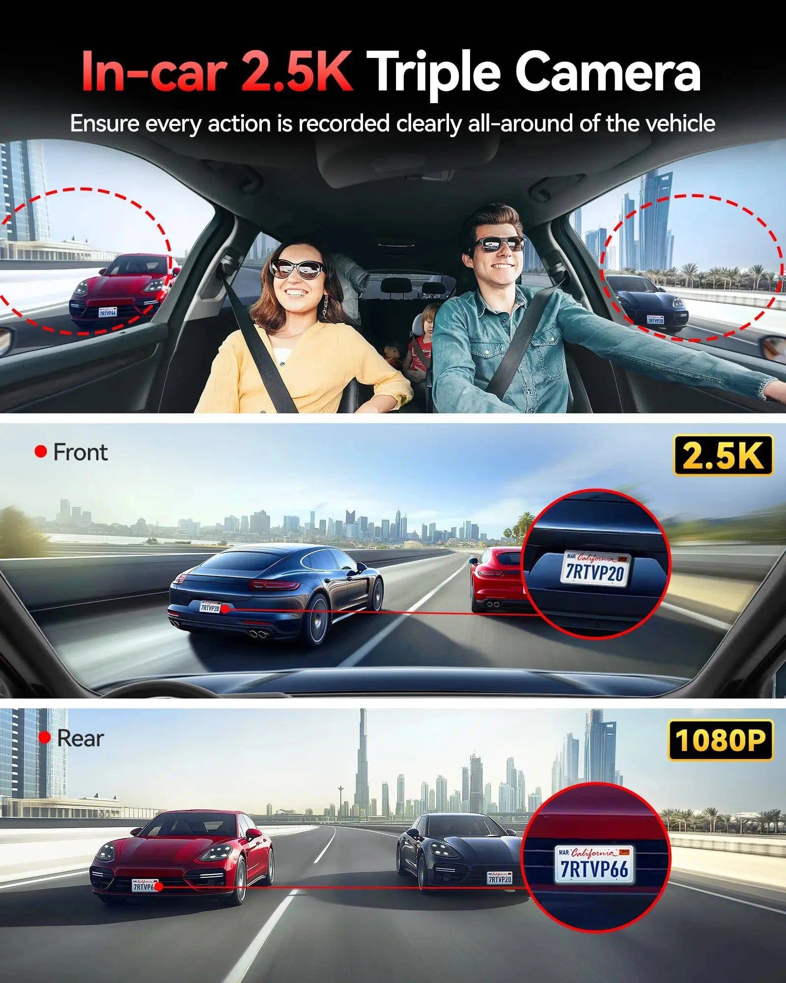 REDTIGER VP20 530° 3-Channel IR Night View Dash Cam Hot Sales REDTIGER Official