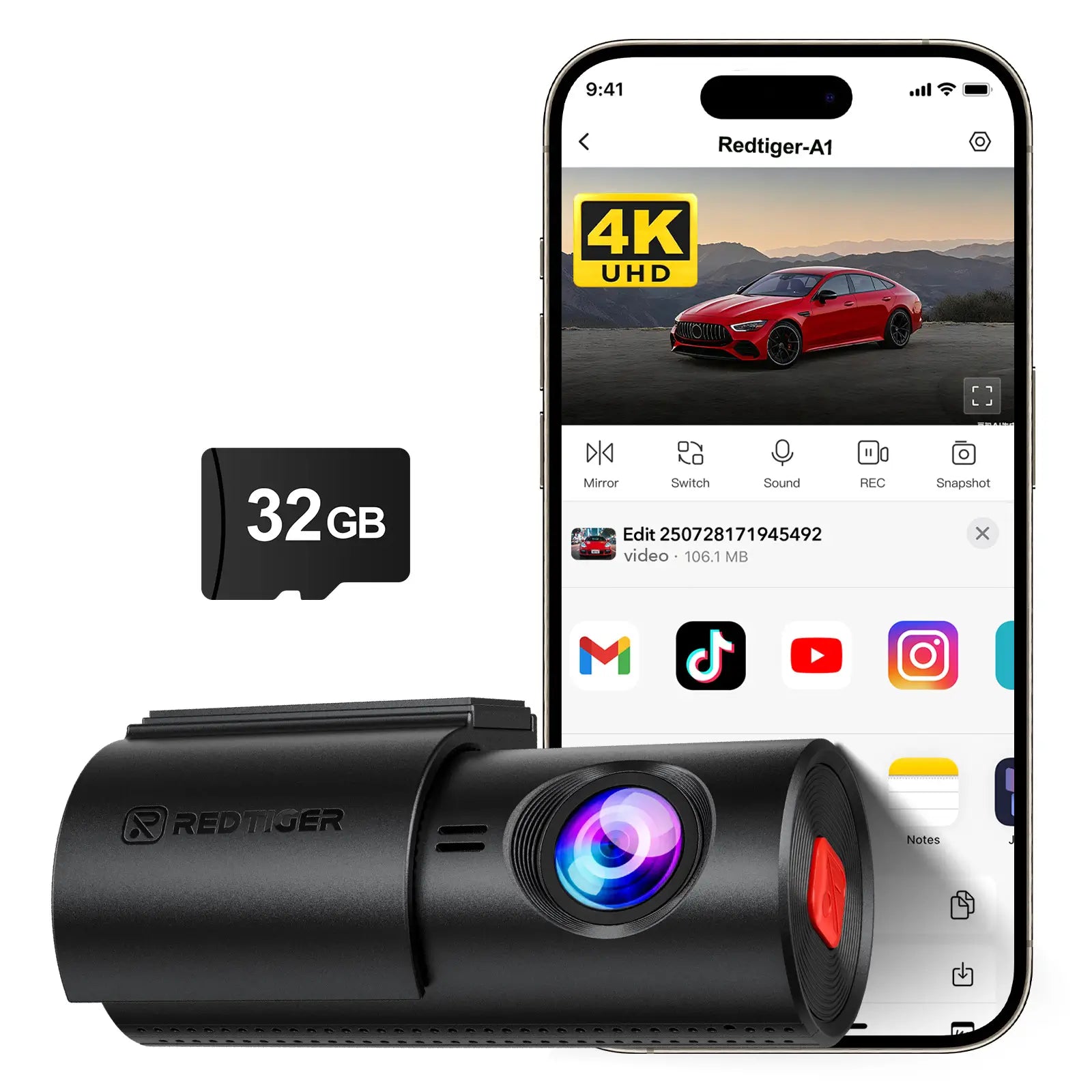 REDTIGER 4K Dash Cam with WiFi & APP Control, Compact Mini Car Camera,Super Night Vision, G-Sensor, 24H Parking Mode, Loop easy-product-customizer