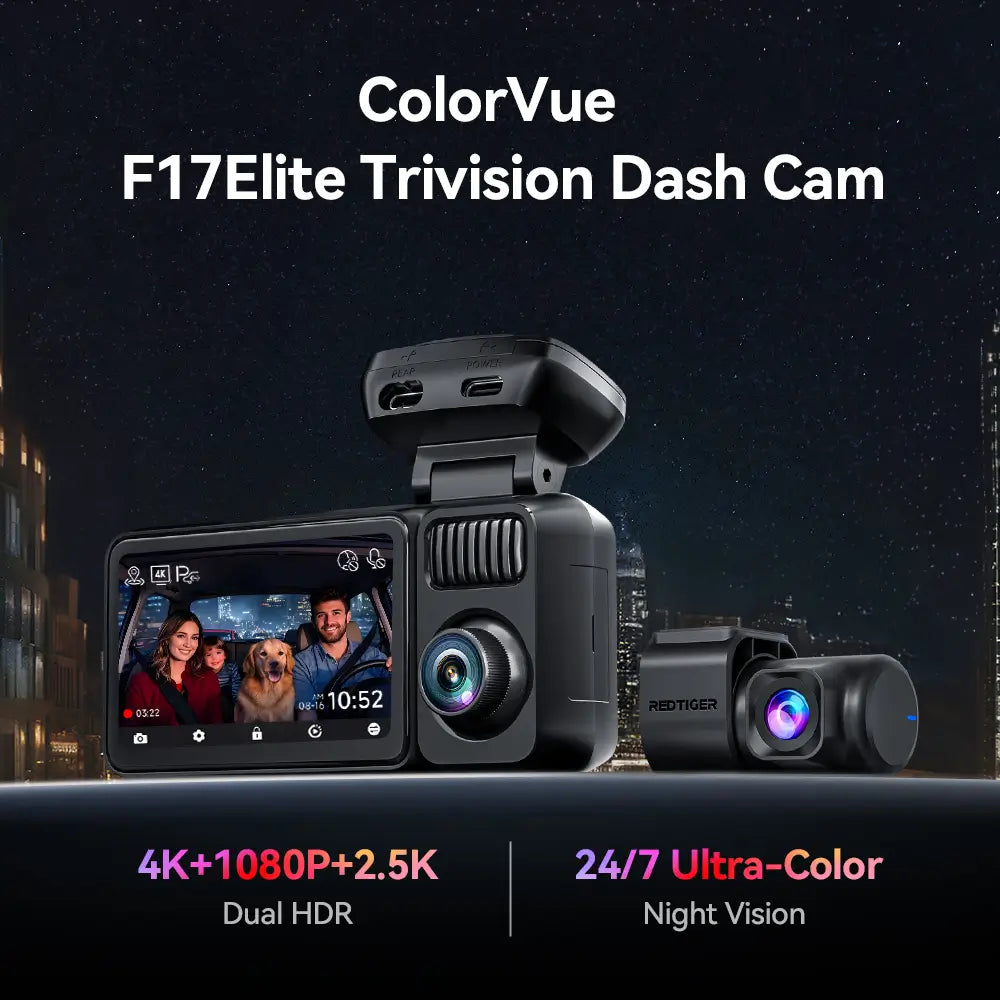 REDTIGER F17 Elite 4K 3 Channel Sony STARVIS 2 Dual HDR WIFI 6 Full Night Color Dash Cam REDTIGER Official