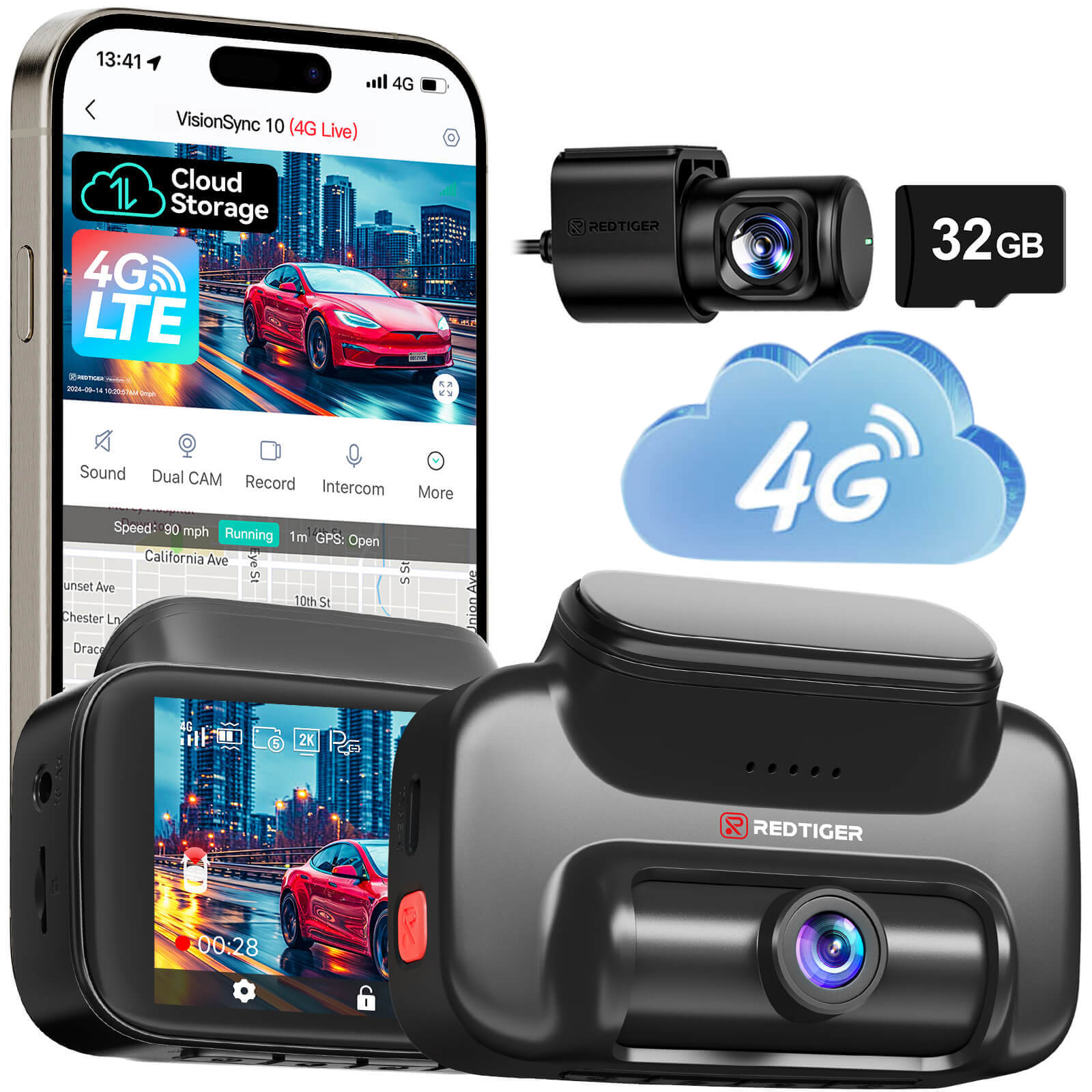 Redtiger VS10 4G Lte Cloud Storage 2.5K Wireless Parking Alarm Dash Cam Hot Sales REDTIGER Official