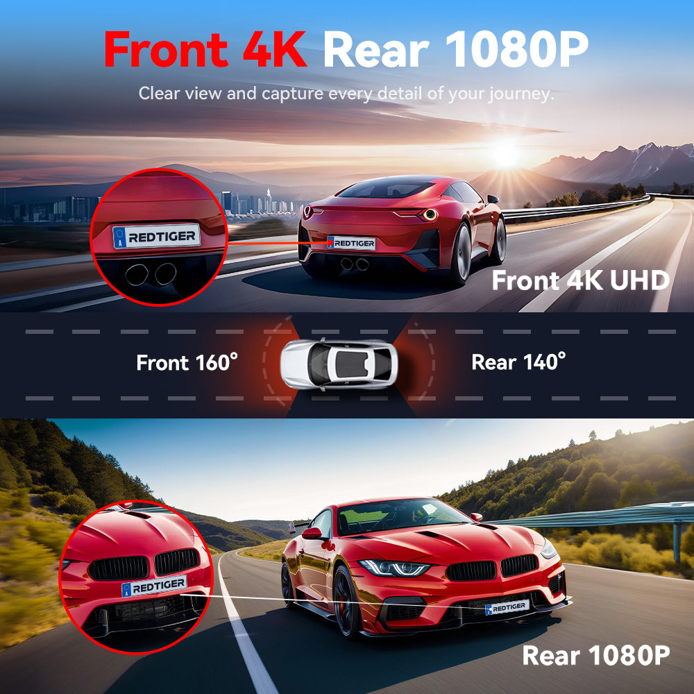 Redtiger A4 4K+1080P 5.8GHz WIFI Voice Control Dash Cam Hot Sales REDTIGER Official