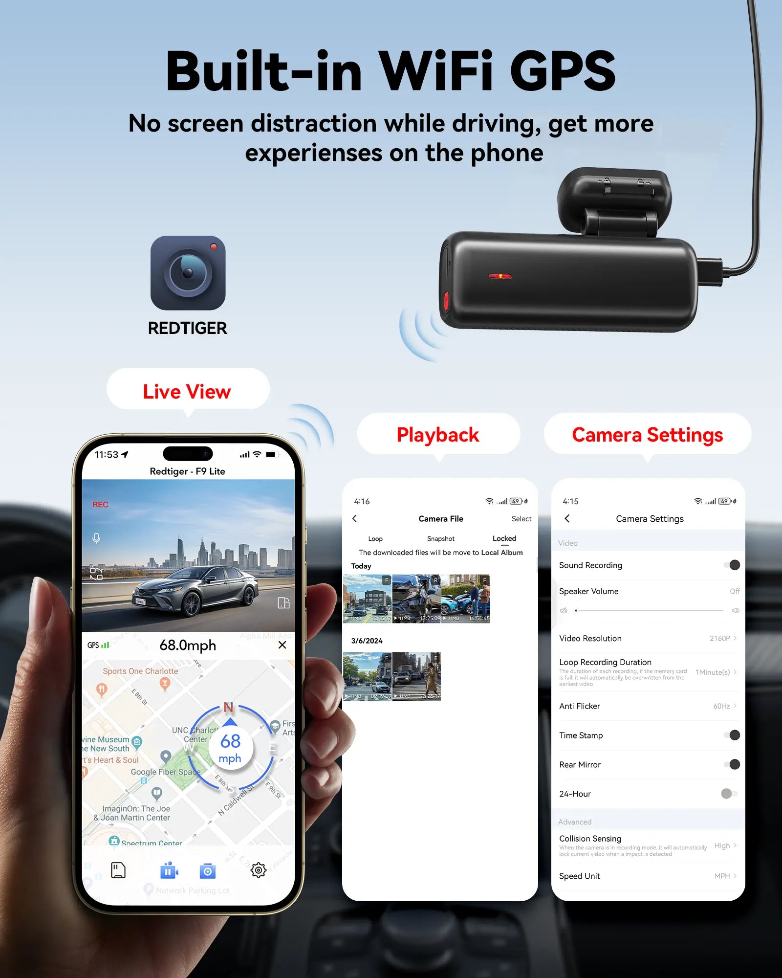 REDTIGER 4K Dash Cam Front, ADAS, Built-in WiFi GPS, Mini Hidden Dash Camera for Cars with G Sensor, APP Control, Free 32GB Card easy-product-customizer