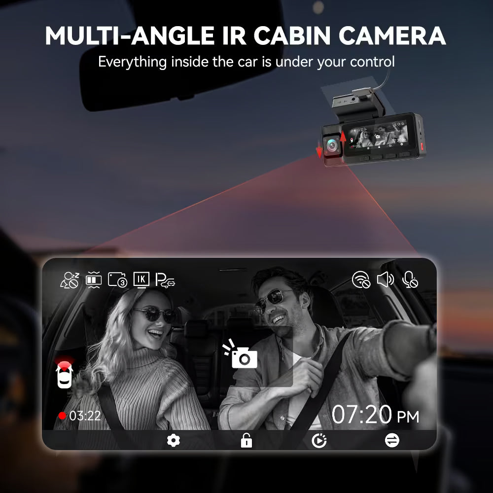 REDTIGER A3 3 Channel Dash Cam Front and Rear Inside, 2.5K + 1080P + 1080P Dash Camera for Cars with WiFi, IR Night View, 3.18" Screen, Parking Mode, Loop Recording