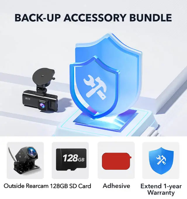 Redtiger Back-up Accessory Bundle Bundle REDTIGER Dash Cam Outside Rearcam+128GB SD Card+3M Adhesive+Extend 1-year Warranty