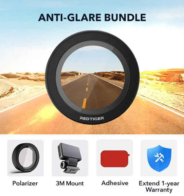 Redtiger F7N Anti-Glare Bundle Bundle REDTIGER Dash Cam Polarizer+3M Mount+3M Adhesive+Extend 1-year Warranty