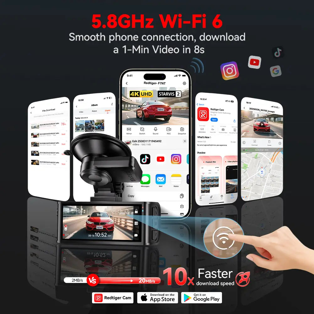 Redtiger F7NT 4K Sony STARVIS 2 HDR WiFi 6 Touch Screen Voice Contral Dual Dash Cam Hot Sales REDTIGER Dash Cam