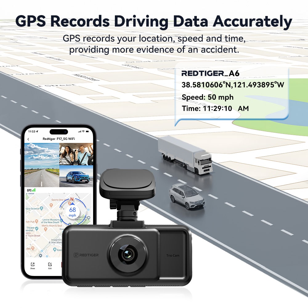 Redtiger A6 4K 3-Channel Dash Cam 5.8Ghz Wifi Voice Control Dash Cam REDTIGER Official