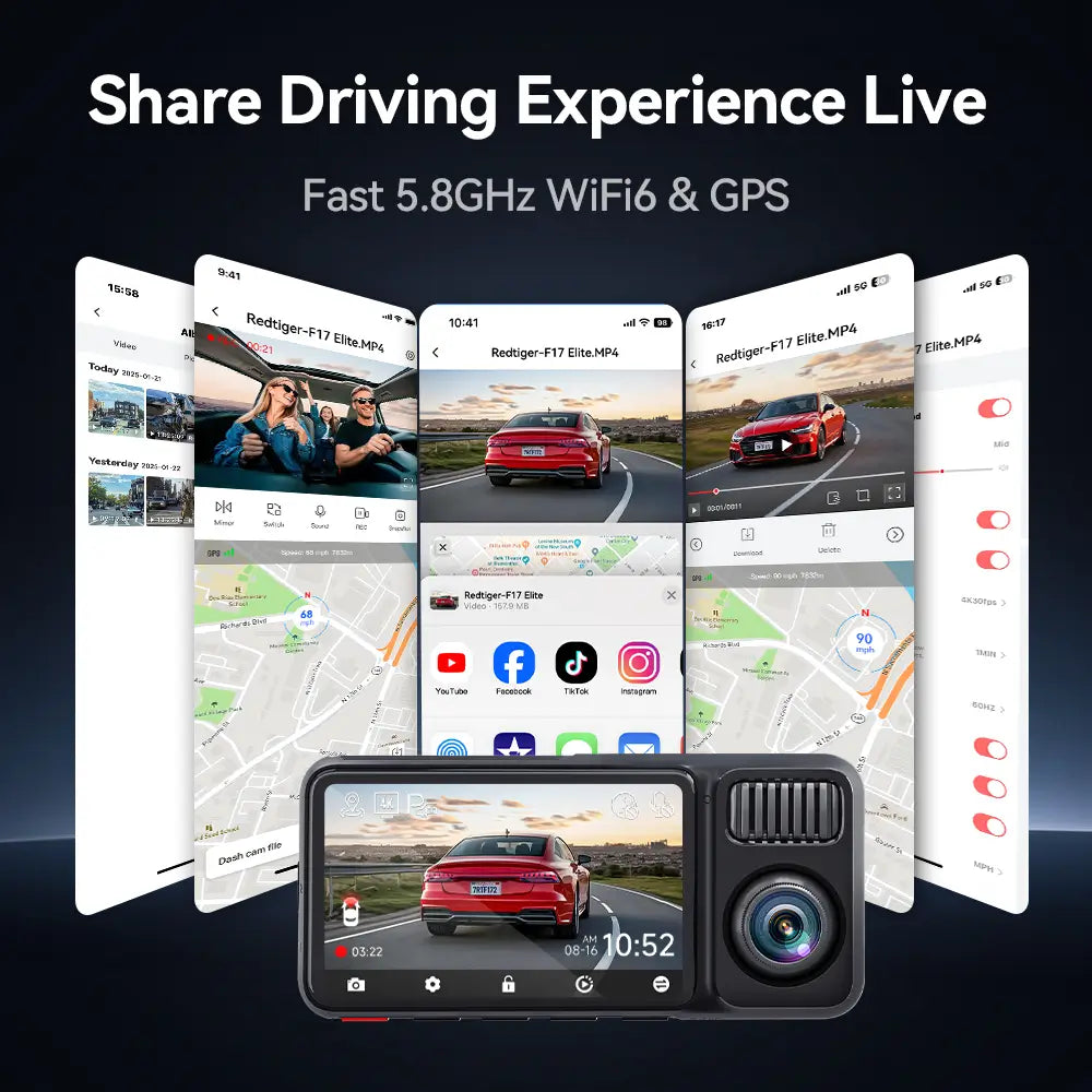 REDTIGER F17 Elite 4K 3 Channel Dash Cam Sony STARVIS 2 Dual HDR WIFI 6 Full Night Color REDTIGER Official