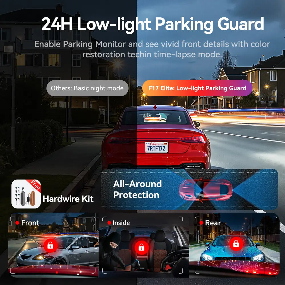 REDTIGER F17 Elite 4K 3 Channel Sony STARVIS 2 Dual HDR WIFI 6 Full Night Color Dash Cam REDTIGER Official