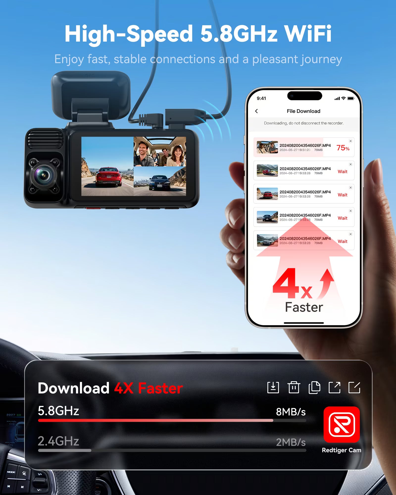 F17 3-Channel 4K 5G WiFi Dash Cam with Parking Monitor