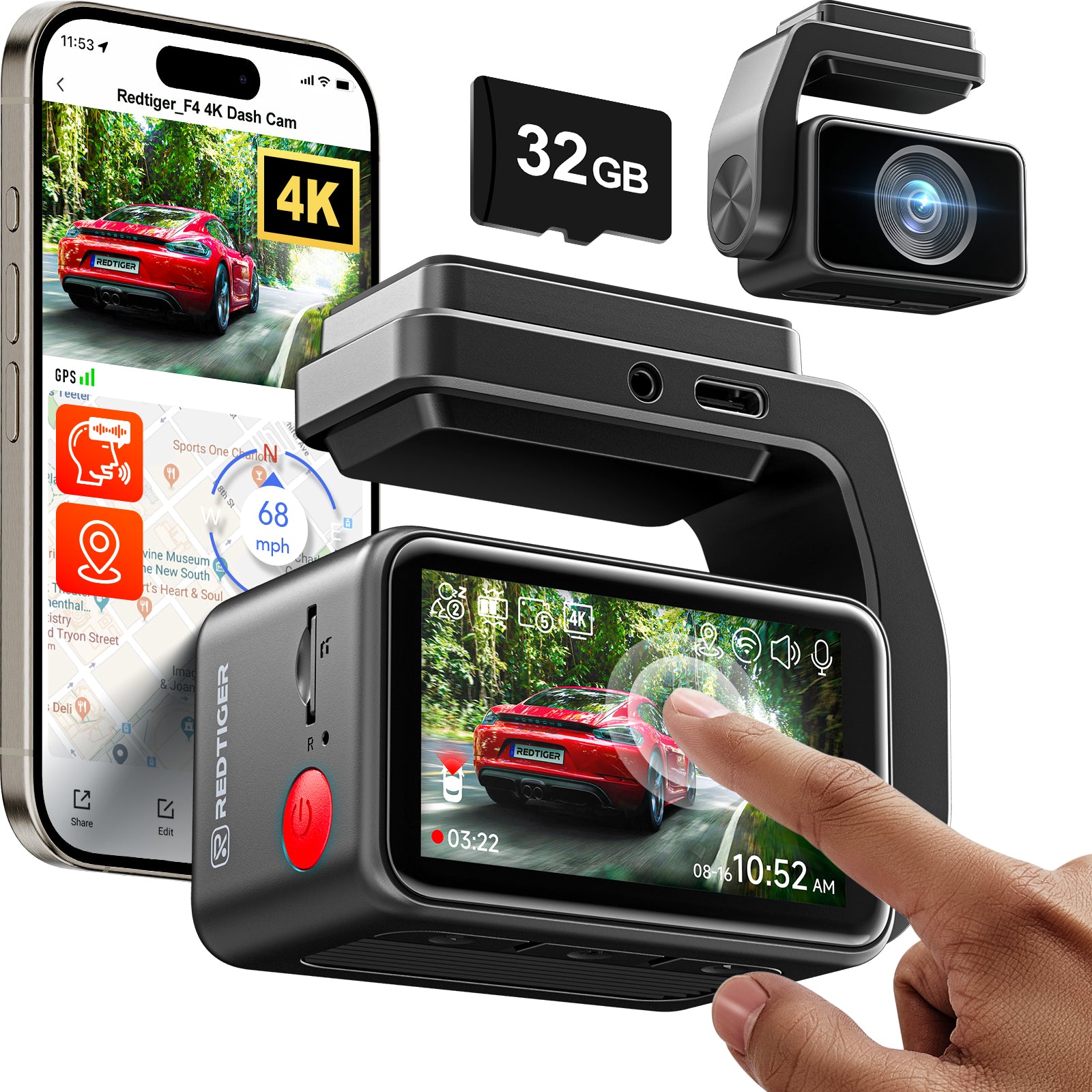 Redtiger F4 4K Voice Control Dash Cam Hot Sales REDTIGER Official