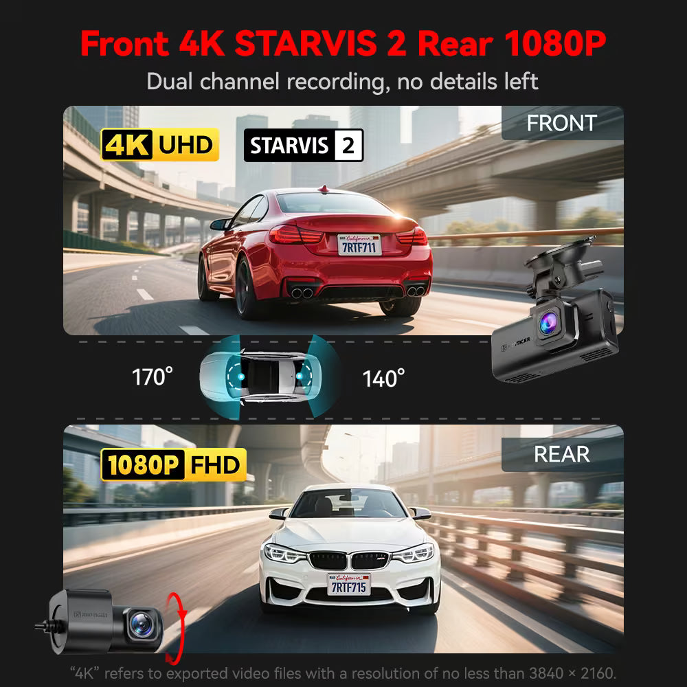 Redtiger F7N Touch 4K Sony STARVIS 2 HDR WiFi 6 Touch Screen Voice Contral Dual Dash Cam