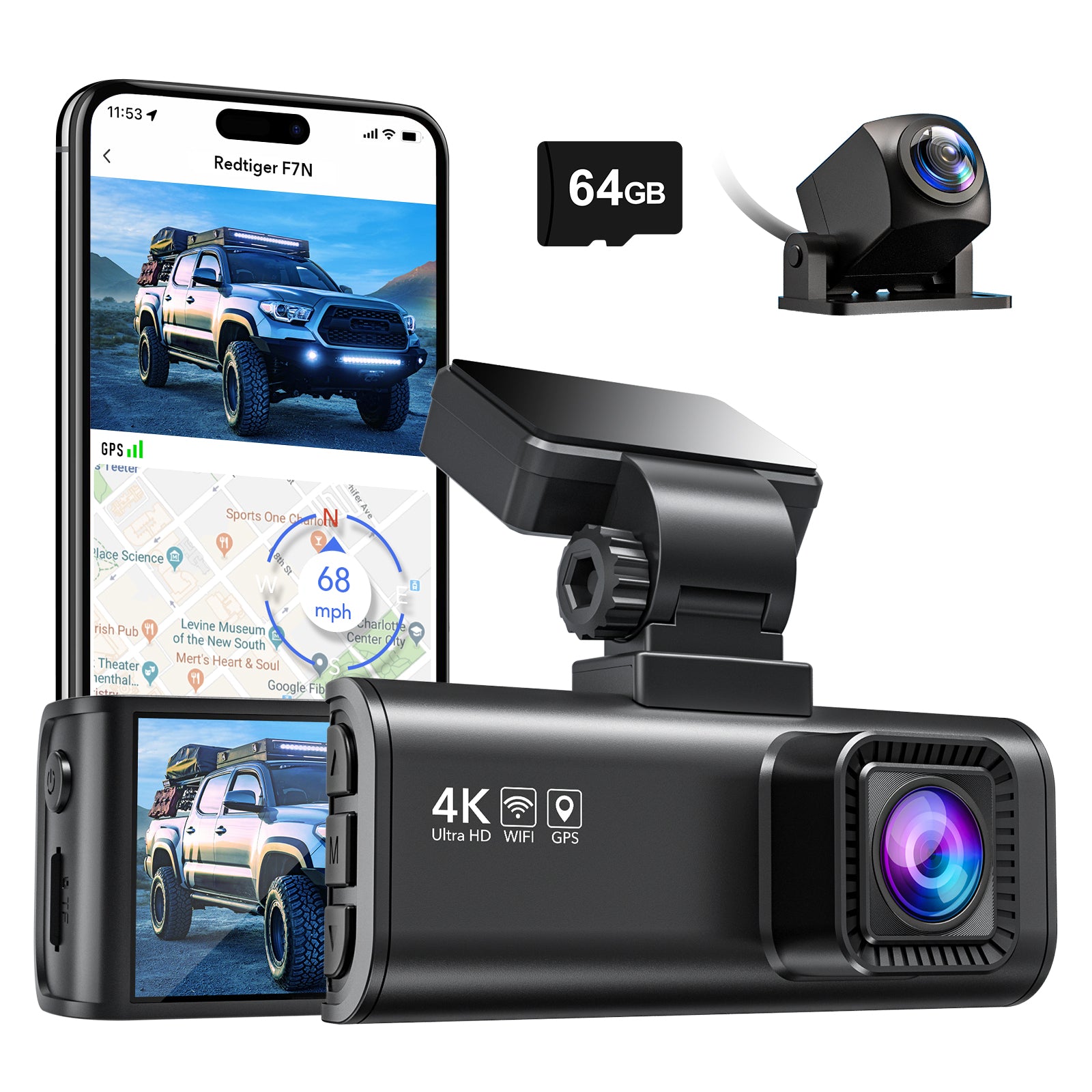 Redtiger F7N 4K Dual Front and Rear Dash Cam With 64GB SD Card Hot Sales REDTIGER Dash Cam