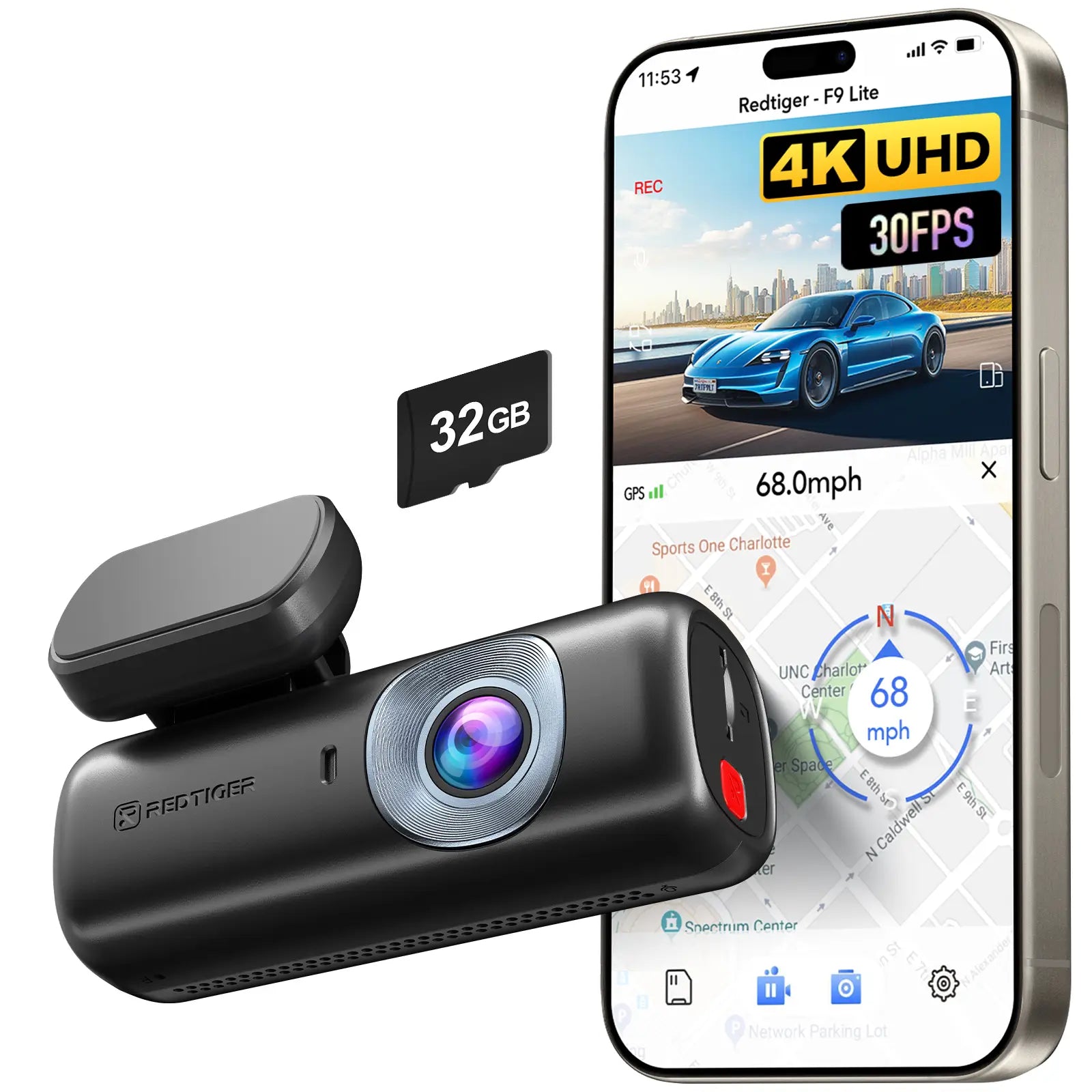 REDTIGER 4K Dash Cam Front, ADAS, Built-in WiFi GPS, Mini Hidden Dash Camera for Cars with G Sensor, APP Control, Free 32GB Card easy-product-customizer