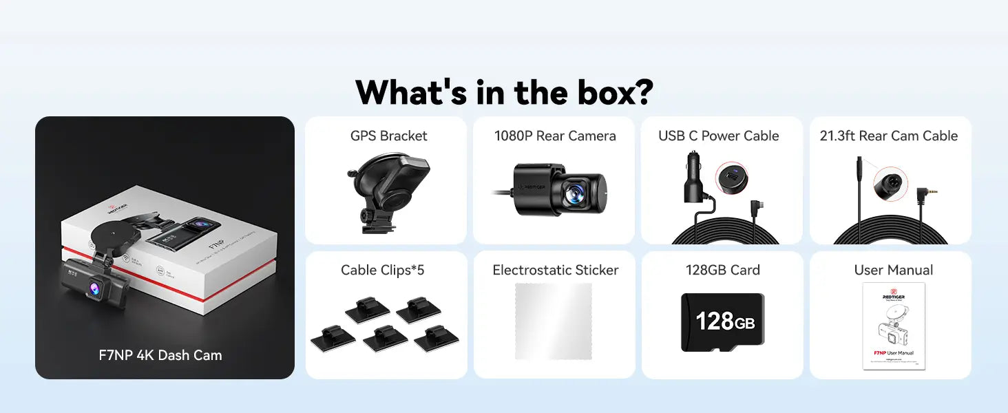 Redtiger F7NP Dash Cam what is in the box