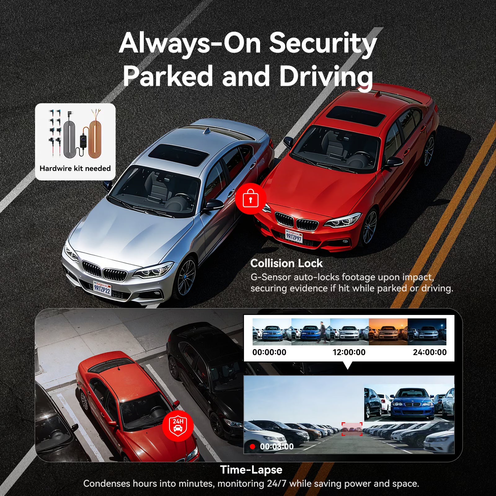 Redtiger ZoomPix-1 Tele 3CH EIS Dash Cam 24H Parking Monitoring