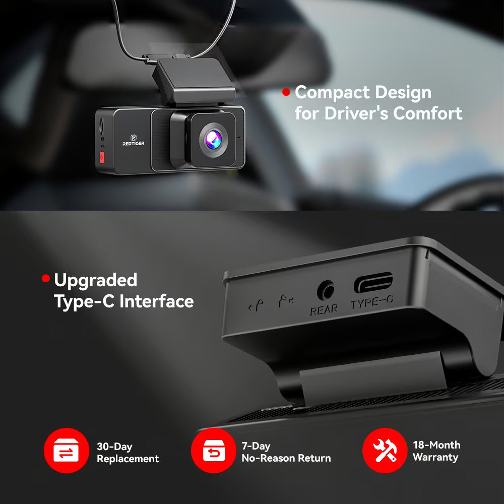 REDTIGER A3 3 Channel Dash Cam Front and Rear Inside, 2.5K + 1080P + 1080P Dash Camera for Cars with WiFi, IR Night View, 3.18" Screen, Parking Mode, Loop Recording