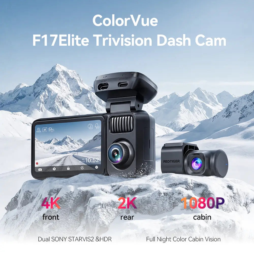 Redtiger F17Elite 4K+2.5K+1080P 3-Channel 24/7 Ultra-Color 5.8 GHz WiFi6 Dash Cam - REDTIGER Official