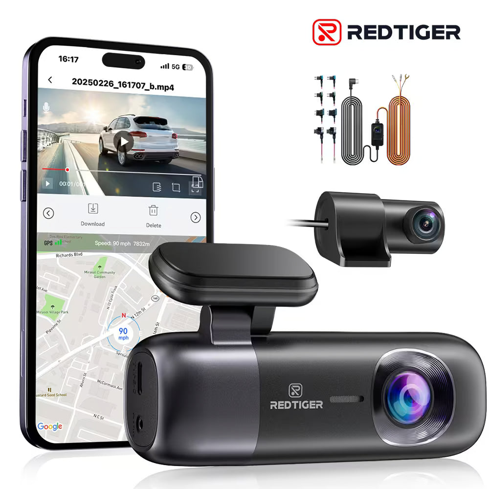 REDTIGER F9 4K Dash Cam Front and Rear 1080P, 5.8GHz WiFi & Smart App