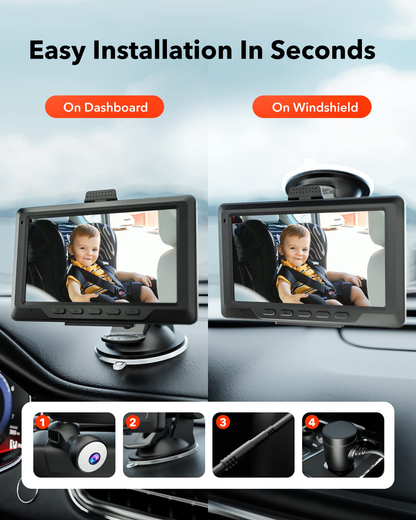Redtiger 1080P Full-Color Night Vision Rear Facing Baby Monitor Hot Sales REDTIGER Dash Cam