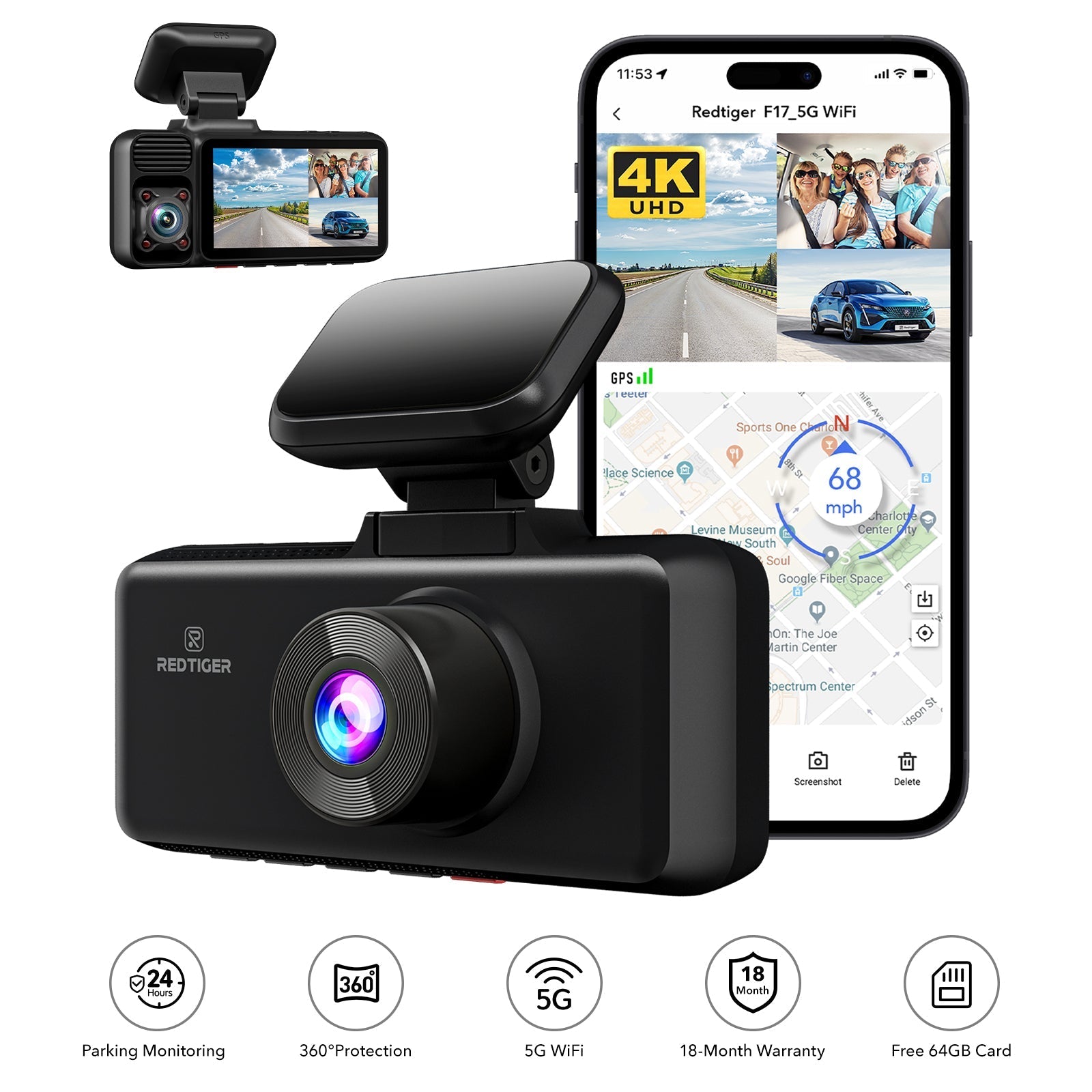 Redtiger F17 3-Channel 5G Wifi Dash Cam Hot Sales REDTIGER Dash Cam F17 Basic