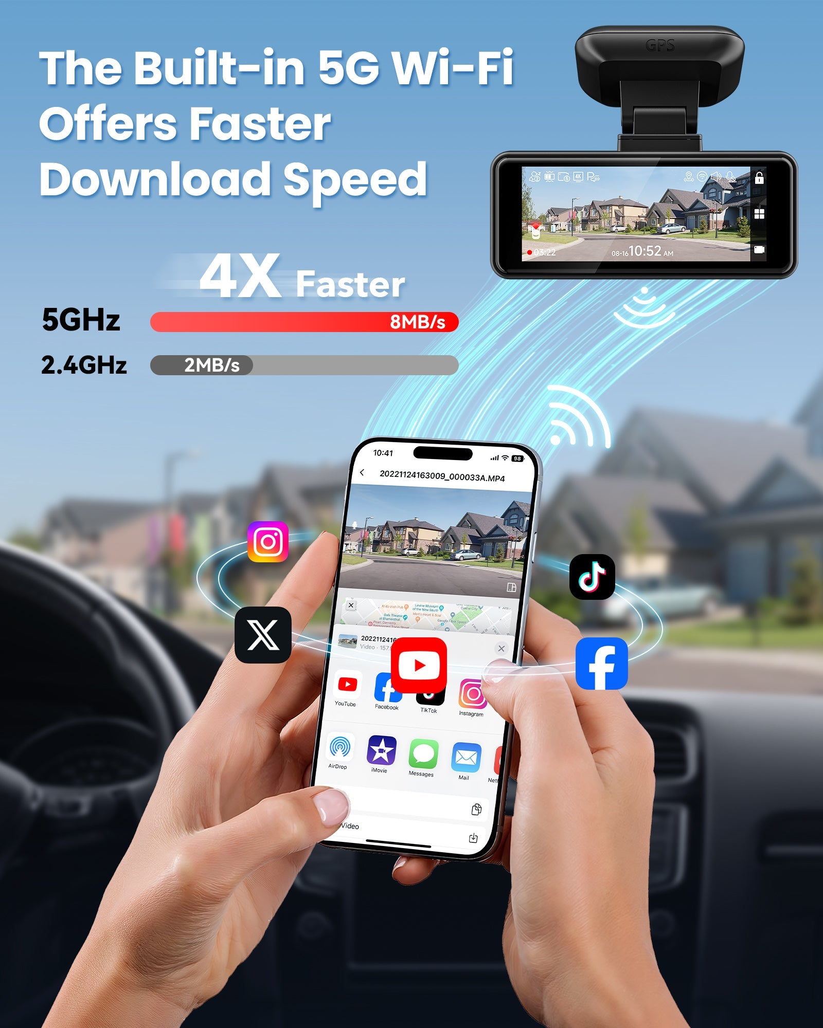 Redtiger F8 5GHz Wifi Touch Screen 4K Front Dash Cam Hot Sales REDTIGER Official
