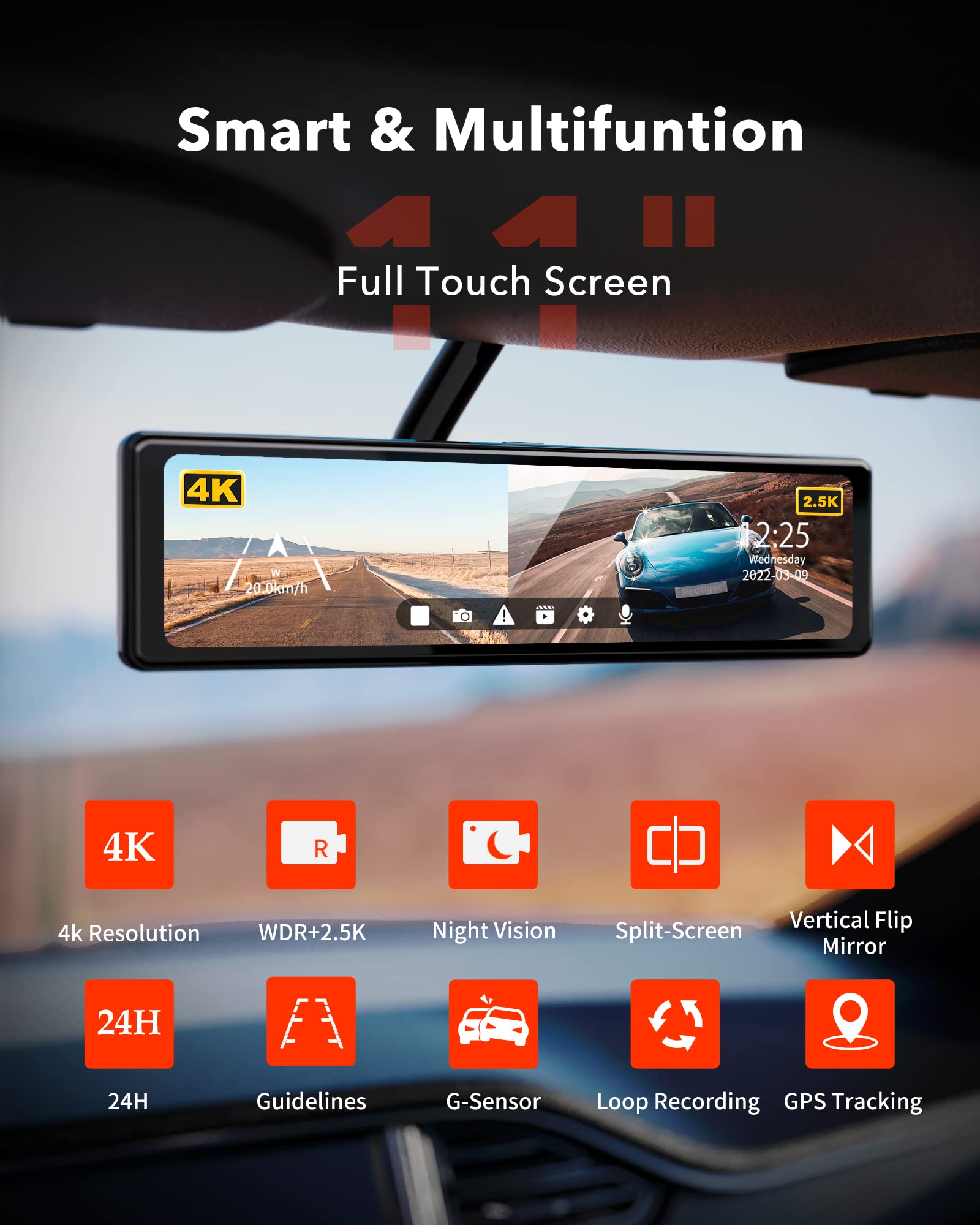 Redtiger T27 4K+2.5K Touchscreen Smart Parking Assist Dash Cam Hot Sales REDTIGER Dash Cam