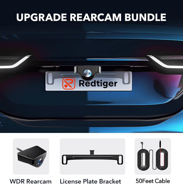 Redtiger Upgrade Rearcam Bundle Bundle REDTIGER Dash Cam WDR Rearcam+License Plate Bracket+50 Feet Longer Replacement Cables