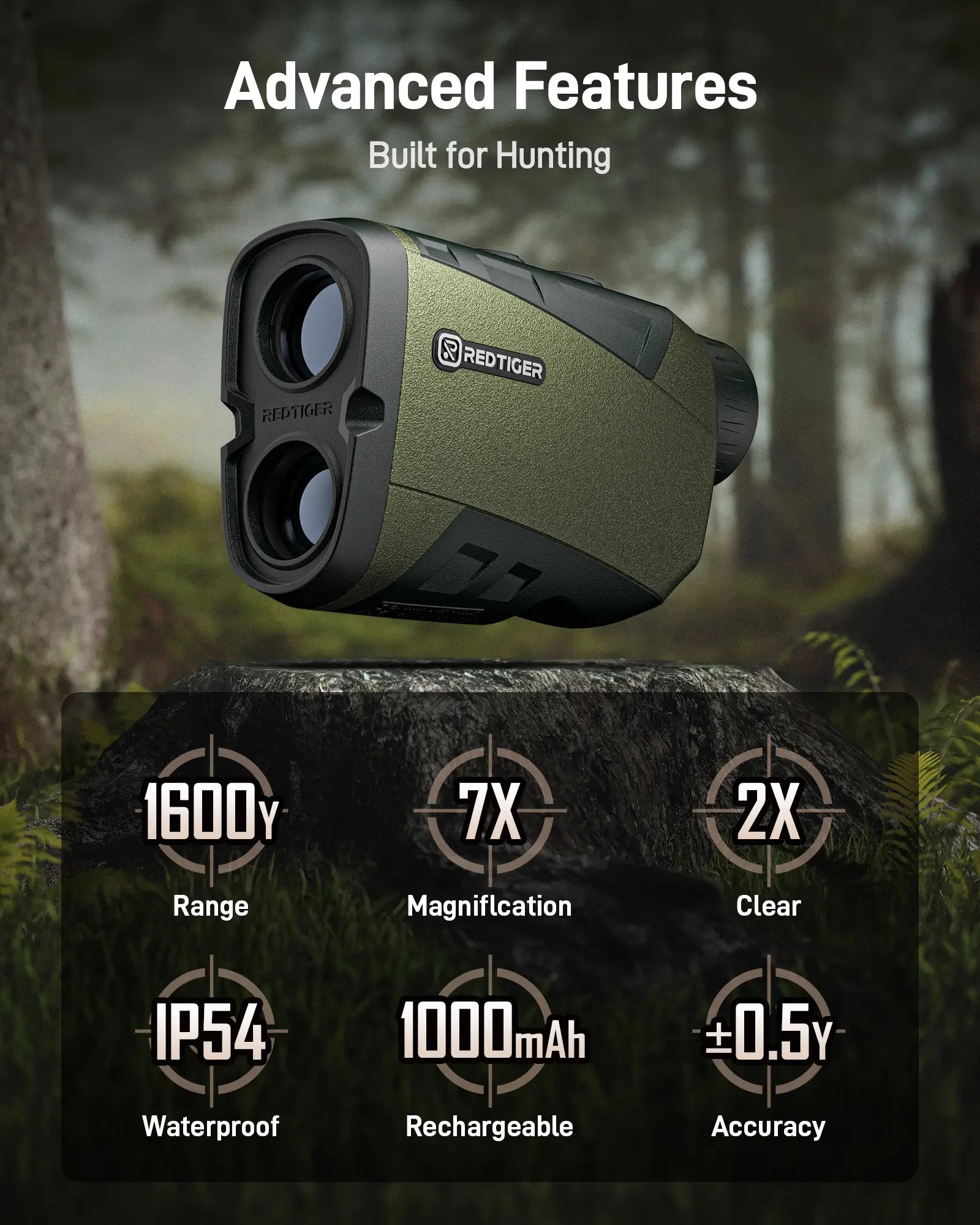 REDTIGER Range Finder for Hunting, 1600 Yards Laser rangefinder, 7X Magnification, Clearer and Accurate on Angle&Speed Measurement, Waterproof, Rechargeable for Bow Hunting, Shooting, Archery - REDTIGER Official