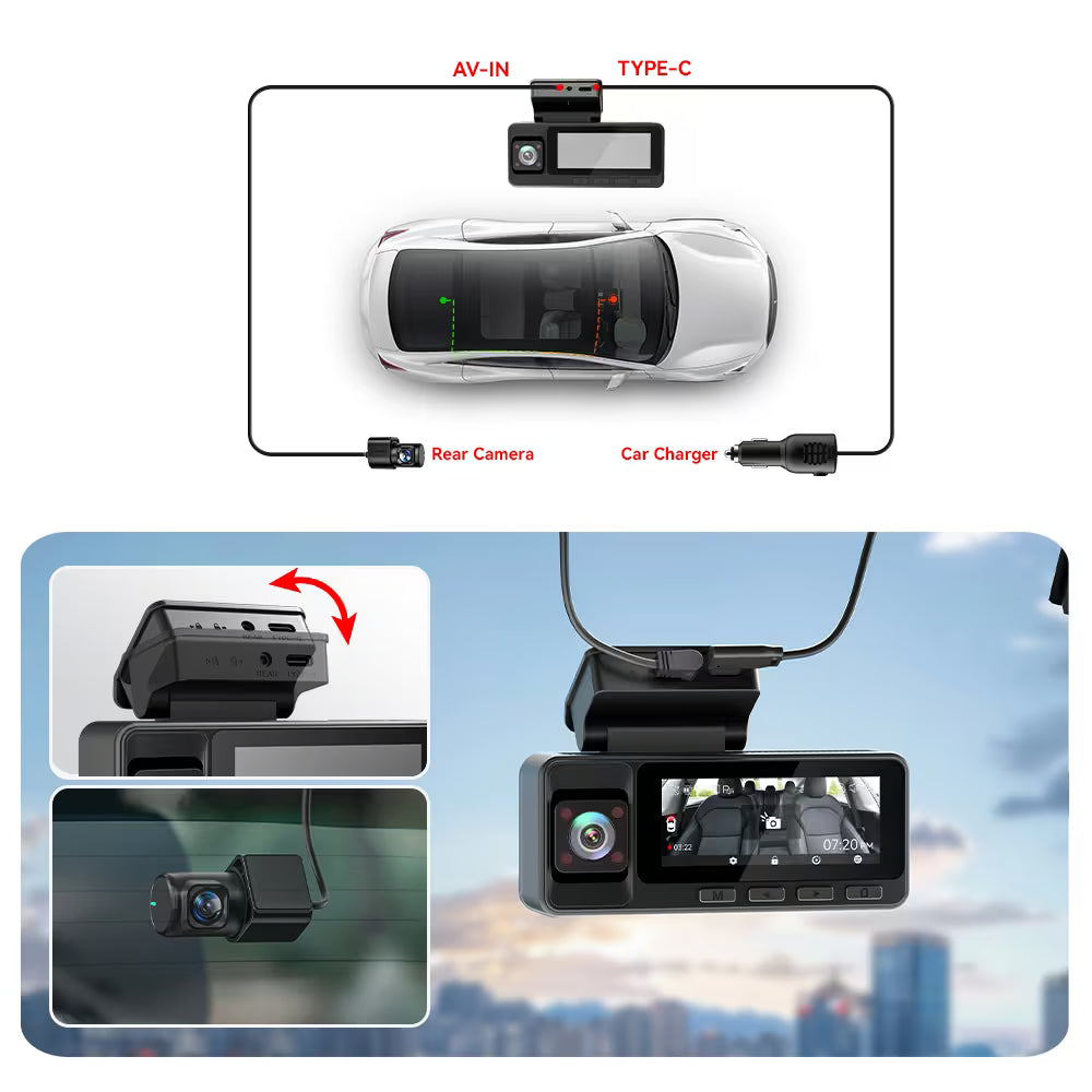REDTIGER A3 3 Channel Dash Cam Front and Rear Inside, 2.5K + 1080P + 1080P Dash Camera for Cars with WiFi, IR Night View, 3.18" Screen, Parking Mode, Loop Recording