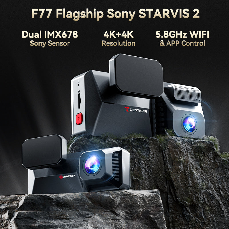 F77 STARVIS 2 4K+4K Dual IMX678 Voice Control 5.8GHz High Speed WIFI Dash Cam Hot Sales REDTIGER Official   