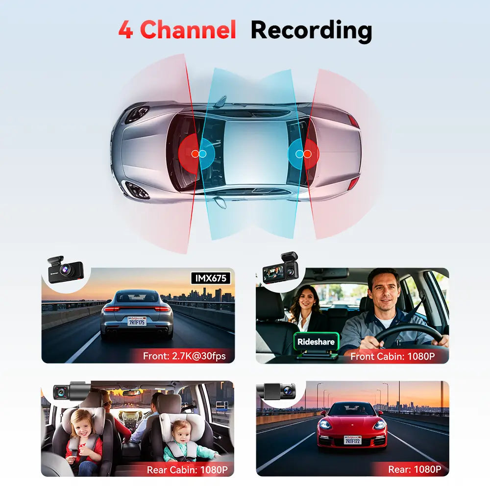 Redtiger F17 Plus 4 Channels 2.7K Sony STARVIS 2 5.8 Ghz Wifi Touch Screen Dash Cam
