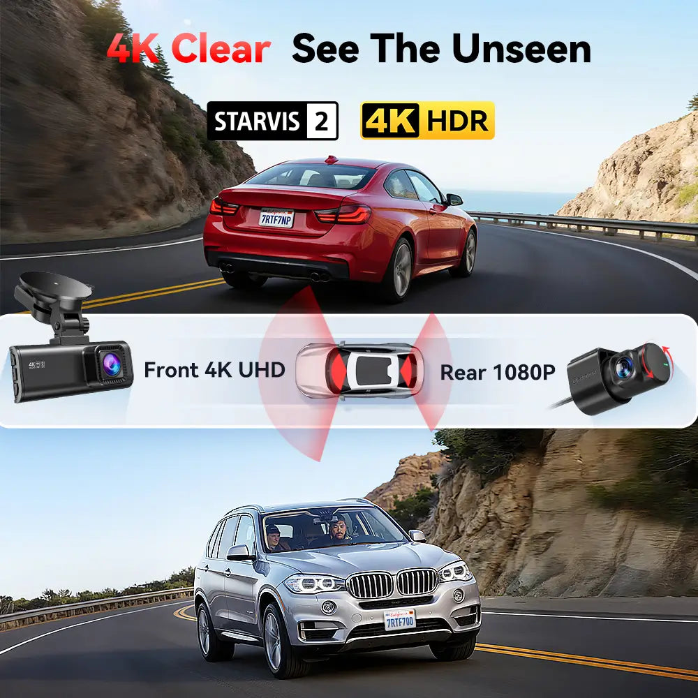 REDTIGER F7NP Dash Cam Front and Rear, 4K Full HD Car Camera with STARVIS 2, 3.18” IPS Screen, Free 128GB Card, 5.8GHz Wi-Fi, GPS, Night Vision, Loop Recording, Parking Mode