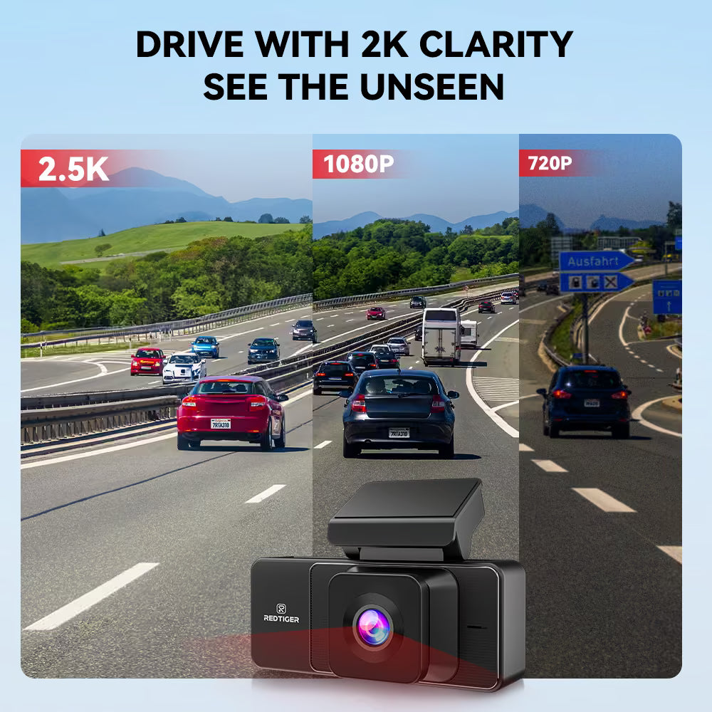 REDTIGER A3 3 Channel Dash Cam Front and Rear Inside, 2.5K + 1080P + 1080P Dash Camera for Cars with WiFi, IR Night View, 3.18" Screen, Parking Mode, Loop Recording