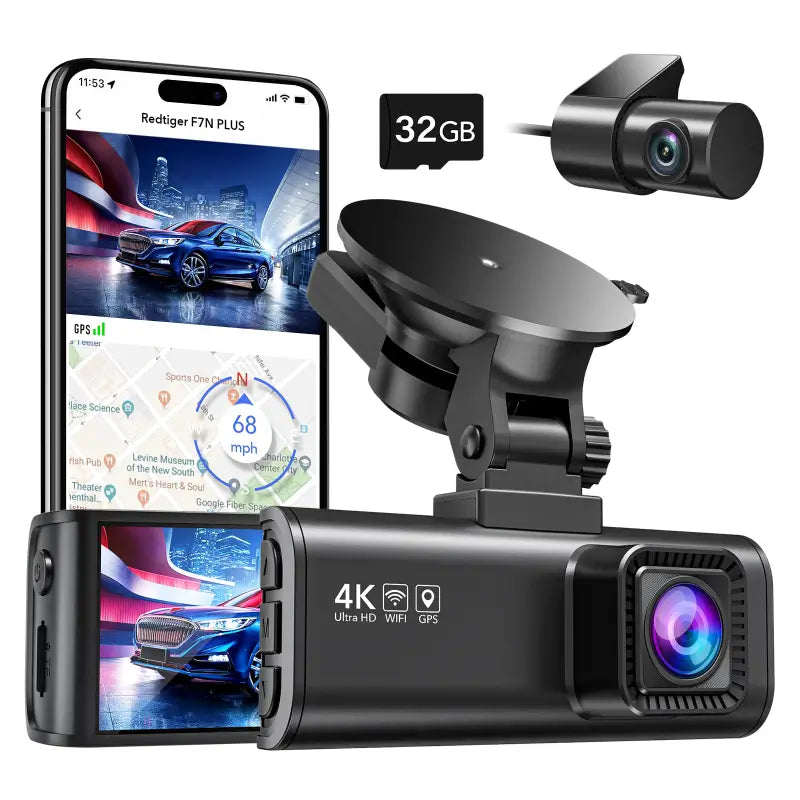 REDTIGER F7NP Dash Cam Front and Rear, 4K Full HD Car Camera with STARVIS 2, 3.18” IPS Screen, Free 128GB Card, 5.8GHz Wi-Fi, GPS, Night Vision, Loop Recording, Parking Mode - REDTIGER Official