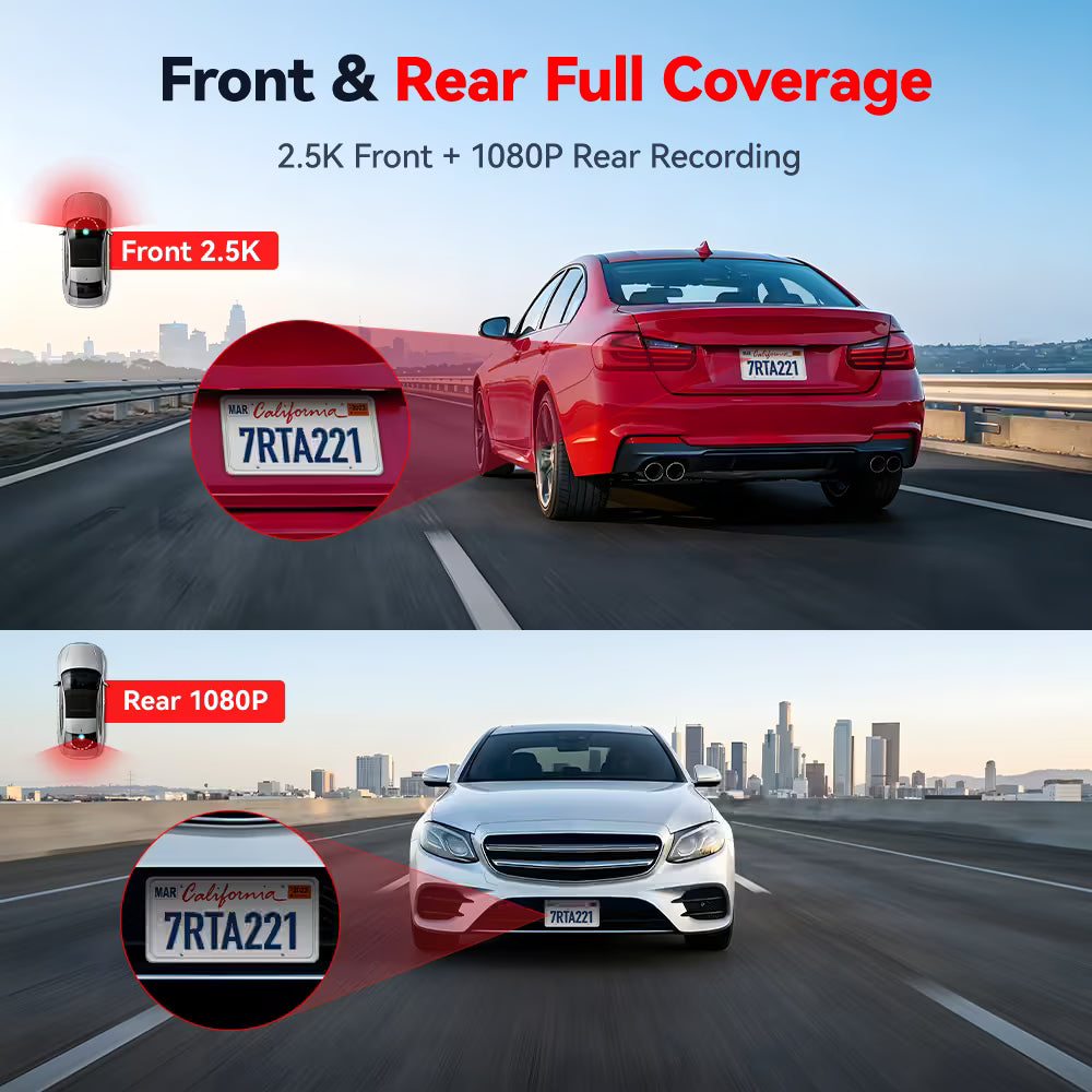 Redtiger A2 Dash Camera Front and Rear, 2.5K+1080P Dual Dashcam, WiFi, Loop Recording, G-Sensor, 24H Parking Mode, Super Capacitor, Wide Angle (SD Card Not Included)
