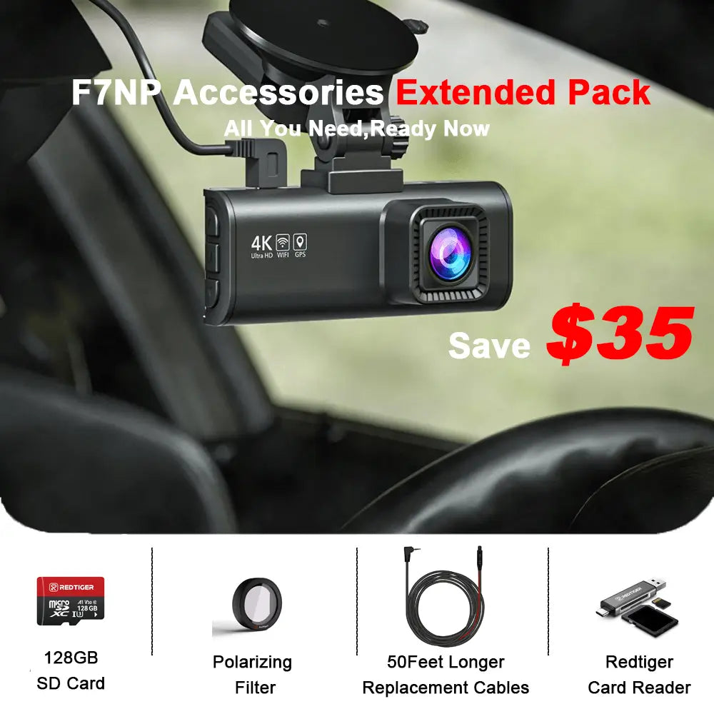 REDTIGER F7NP Dash Cam Front Rear, 4K/2.5K Full HD Dash Camera for Cars, Included 32GB Card, Built-in Wi-Fi GPS, 3.16” IPS Screen, Night Vision, 170°Wide Angle, WDR, 24H Parking Mode
