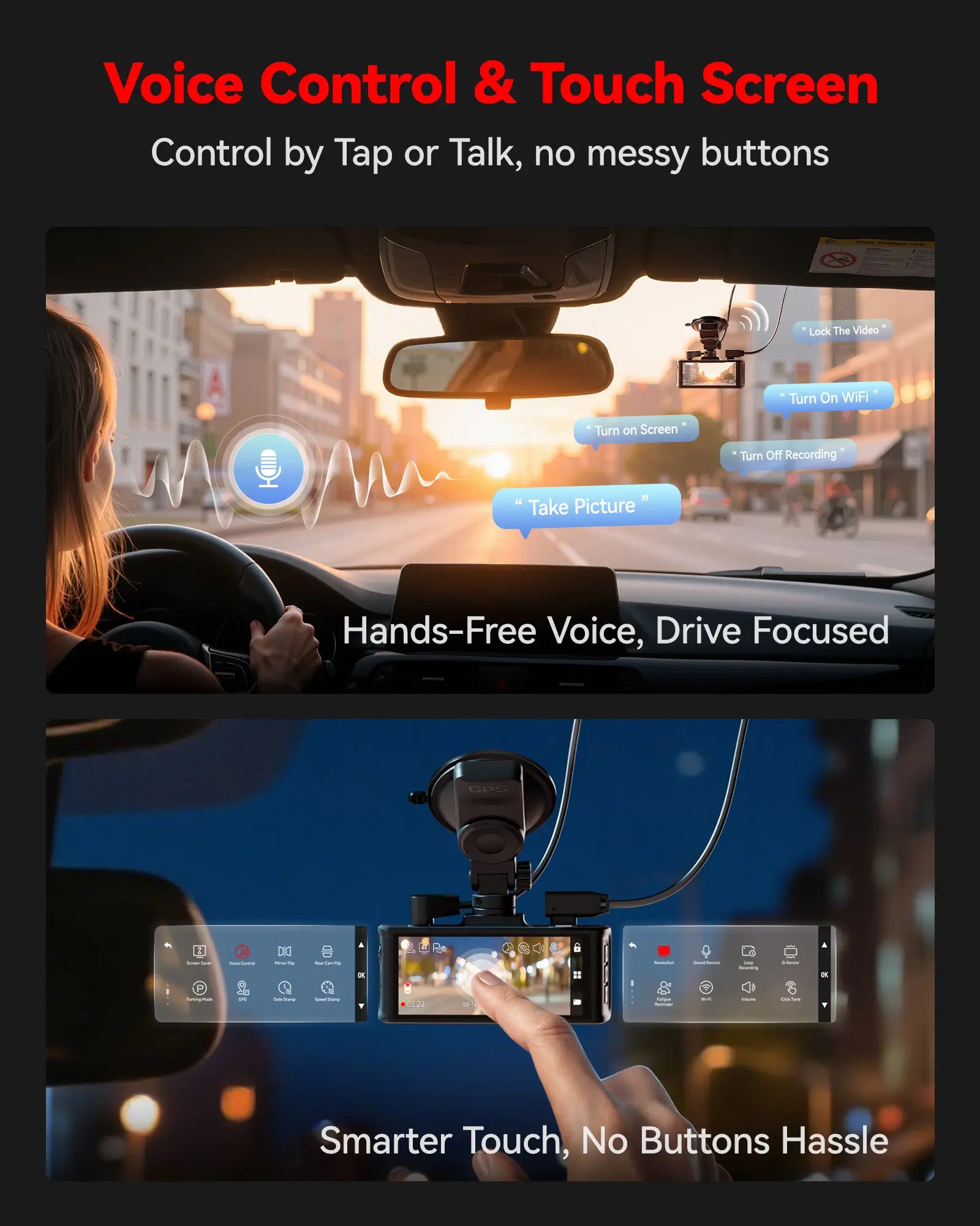 Redtiger F7NT 4K Sony STARVIS 2 HDR WiFi 6 Touch Screen Voice Contral Dual Dash Cam Hot Sales REDTIGER Dash Cam