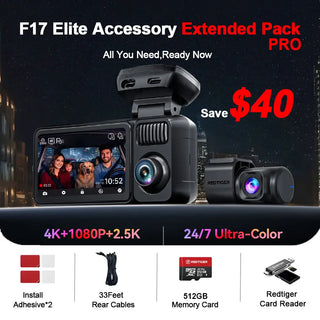 REDTIGER F17 Elite 4K 3 Channel Dash Cam Sony STARVIS 2 Dual HDR WIFI 6 Full Night Color