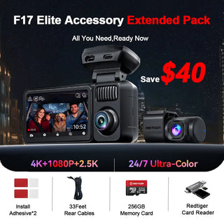 REDTIGER F17 Elite 4K 3 Channel Dash Cam Sony STARVIS 2 Dual HDR WIFI 6 Full Night Color REDTIGER Official F17 Elite Extend Pack