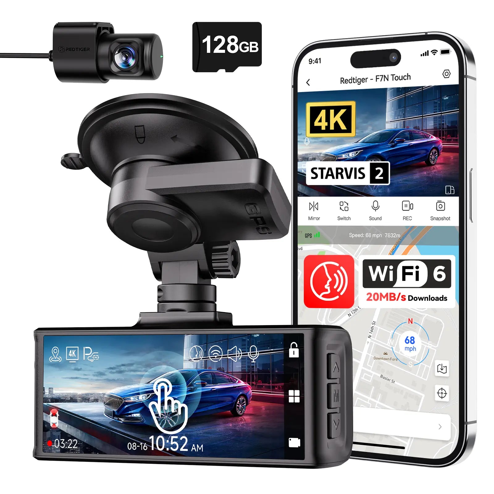 Redtiger F7NT 4K Sony STARVIS 2 HDR WiFi 6 Touch Screen Voice Contral Dual Dash Cam Hot Sales REDTIGER Dash Cam F7NT Basic (4K IMX675)