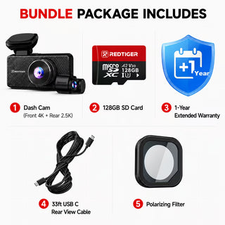 REDTIGER F17 Elite 4K 3 Channel Car Vlog Dash Cam Sony STARVIS 2 Dual HDR WIFI 6 Full Night Color
