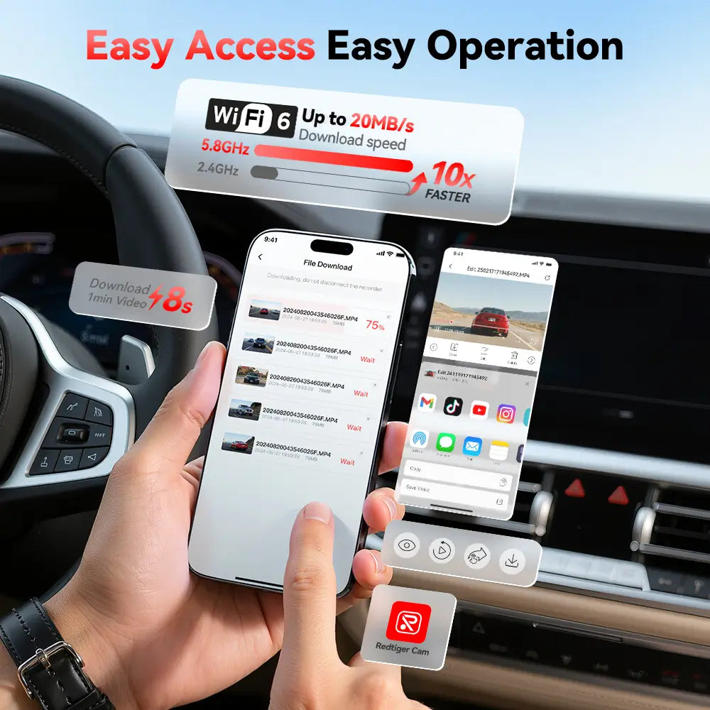 REDTIGER F7NP Dash Cam Front and Rear, 4K Full HD Car Camera with STARVIS 2, 3.18” IPS Screen, Free 128GB Card, 5.8GHz Wi-Fi, GPS, Night Vision, Loop Recording, Parking Mode - REDTIGER Official